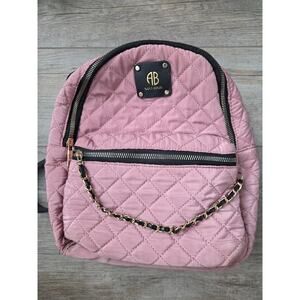 Alexis Bendel Pink Quilted Mini Backpack Striped Lining Gold Tone Chain Accent